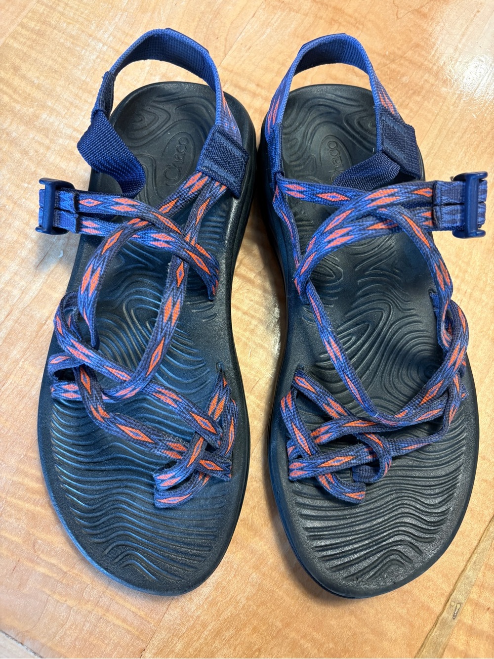 Chaco Navy Blue Sandals with Orange Accent Straps Casual Summer Hiking Sandals